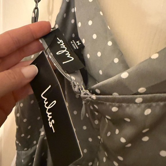 Lulu's Gray Polka Dot Satin Dress - Picture 7 of 7